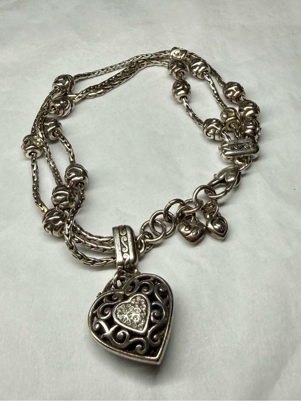 Brighton Silver Multi-Strand Bracelet with Heart Pendant